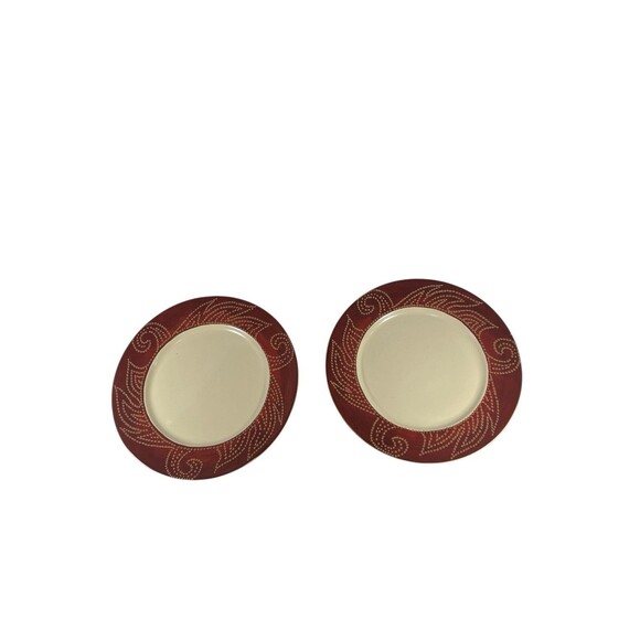 Pier 1 Imports Matira Dinner Plates - Set of 2 - 10.5” Stoneware Red Cream - Picture 7 of 9